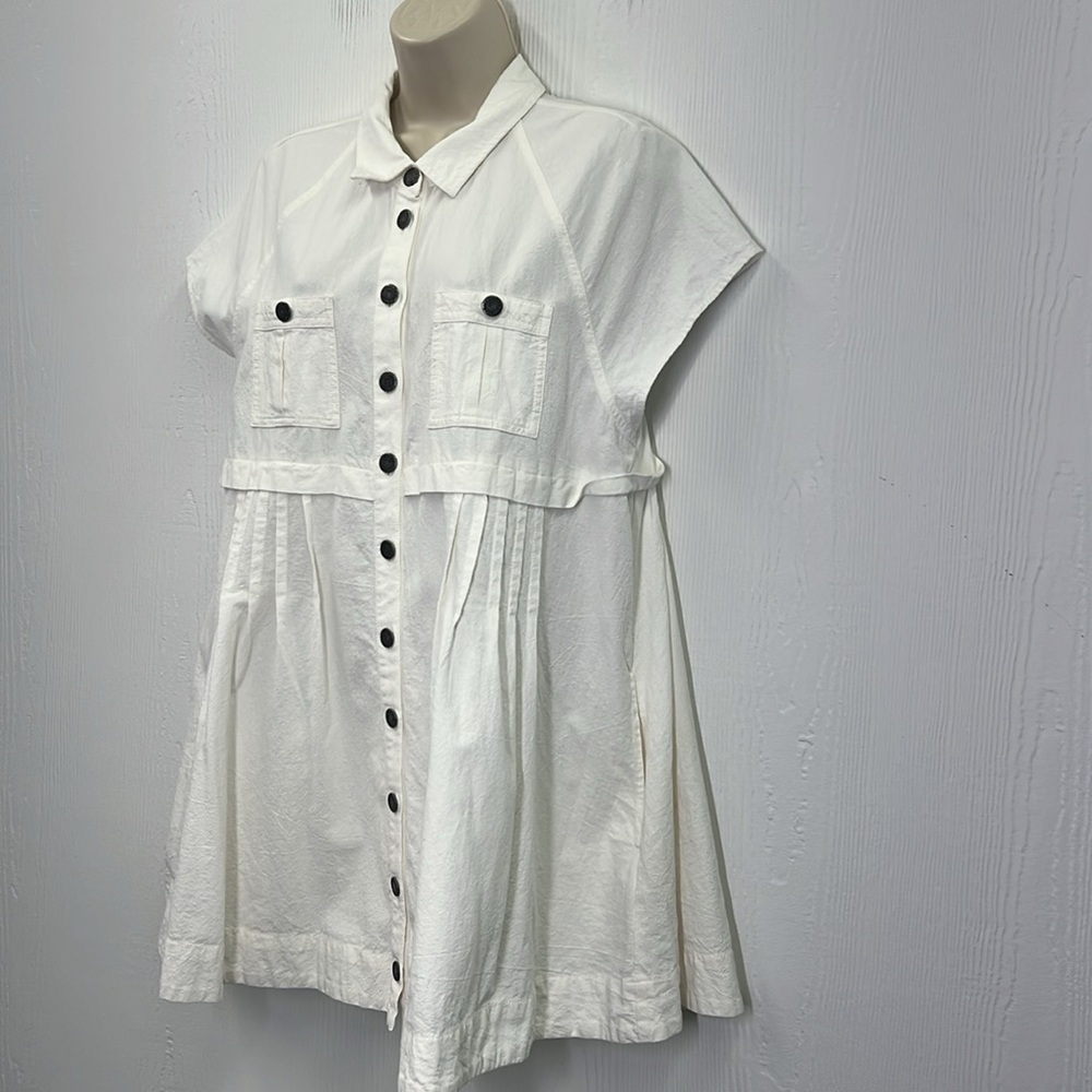 Free People - Ronnie Cotton Poplin Button Down Short Sleeve Mini Shirtdress SZ M - Picture 6 of 12